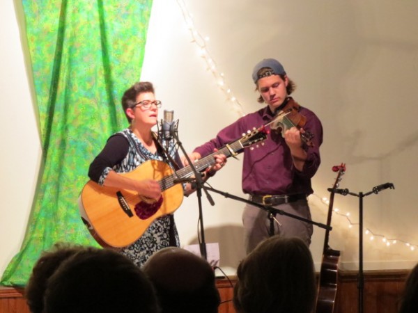 Ruth Hill and Silas Rogers at the Chesterville Center Union Meeting House concert on June 14.