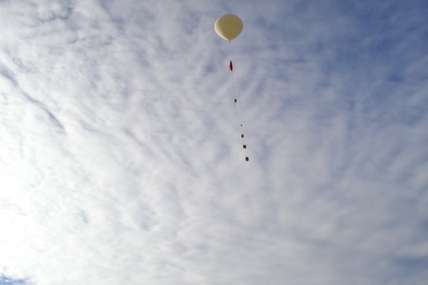 The weather balloon and its payload continue to climb after launch from the Mt. Blue Campus on Tuesday. It is expected to land near Lincoln, to the north and east of Bangor.
