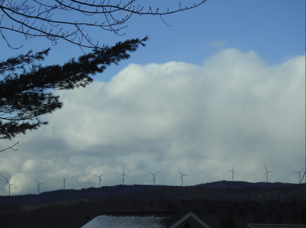 The view of the 12-turbine wind power development competed last fall in Carthage as seen from Walker Hill Road in Wilton. 