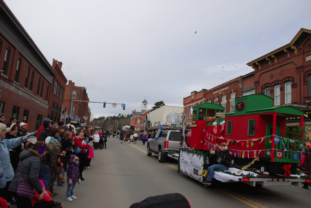 University Credit Union's holiday express train moves up Main Street in Farmington during Saturday's Chester Greenwood Day.